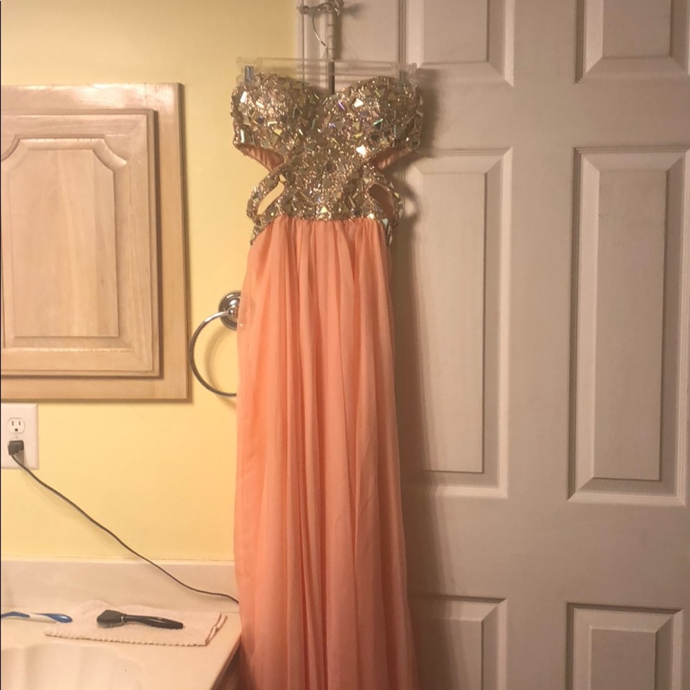 Peach Sequin Strapless Prom Dress